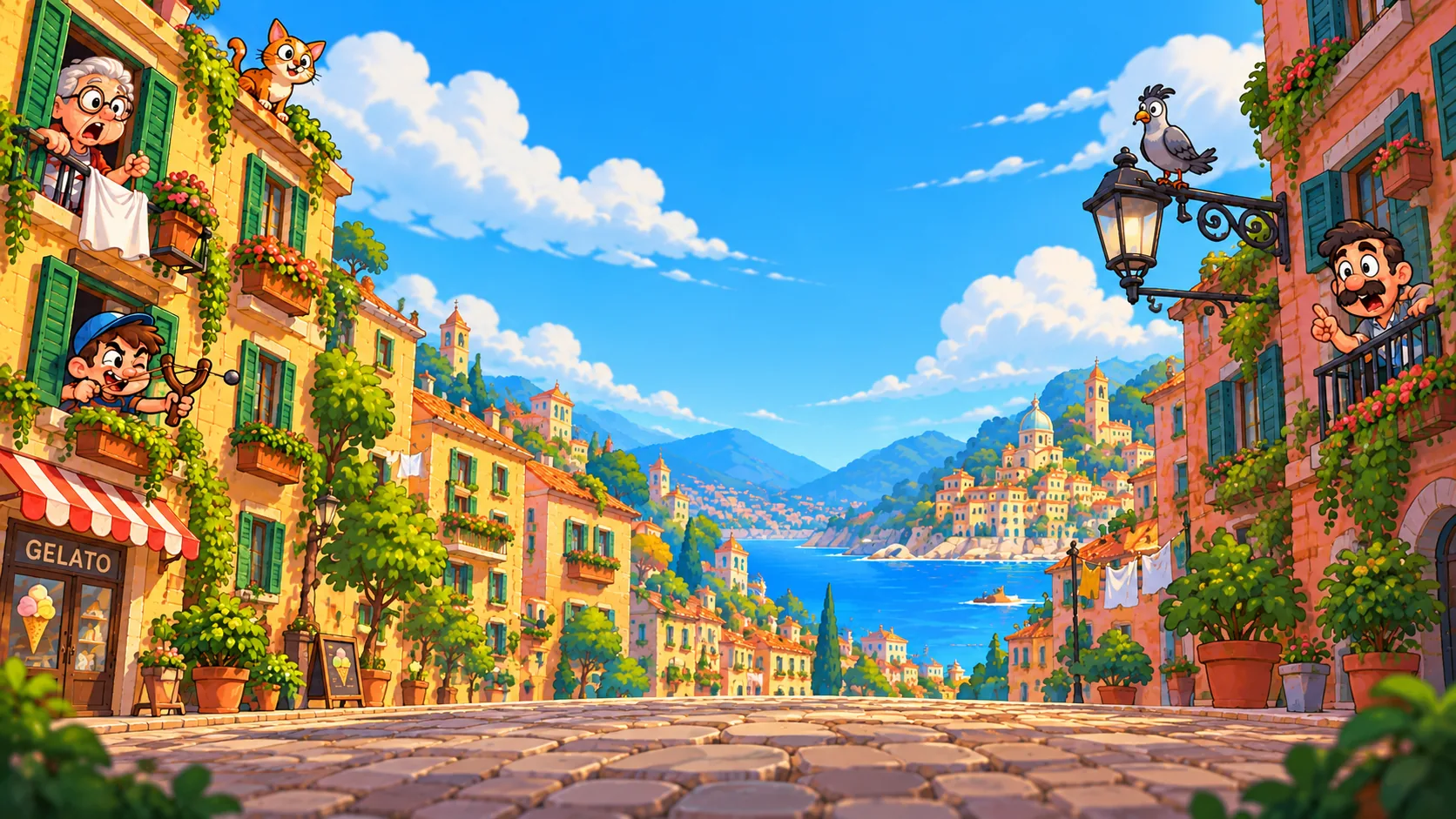 Un paesino di mare italiano pieno di sole, l'ambientazione del gioco